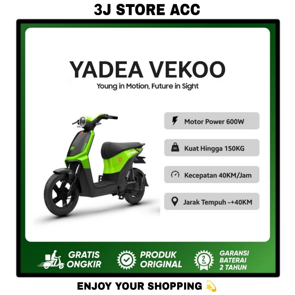 Sepeda Listrik Yadea Vekoo Motor Power 600W Garansi Baterai 2 Tahun Produk Original