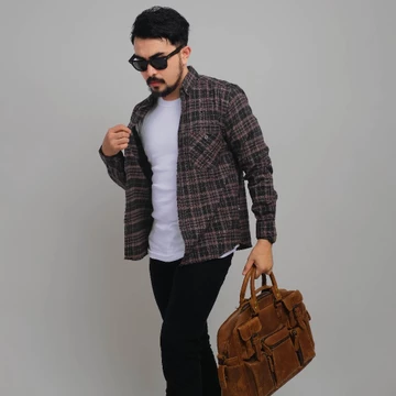 DGM Kemeja Flanel Pria Lengan Panjang Biru Garis Abu Kemeja Pria Flanel Pria Kemeja Panjang 001