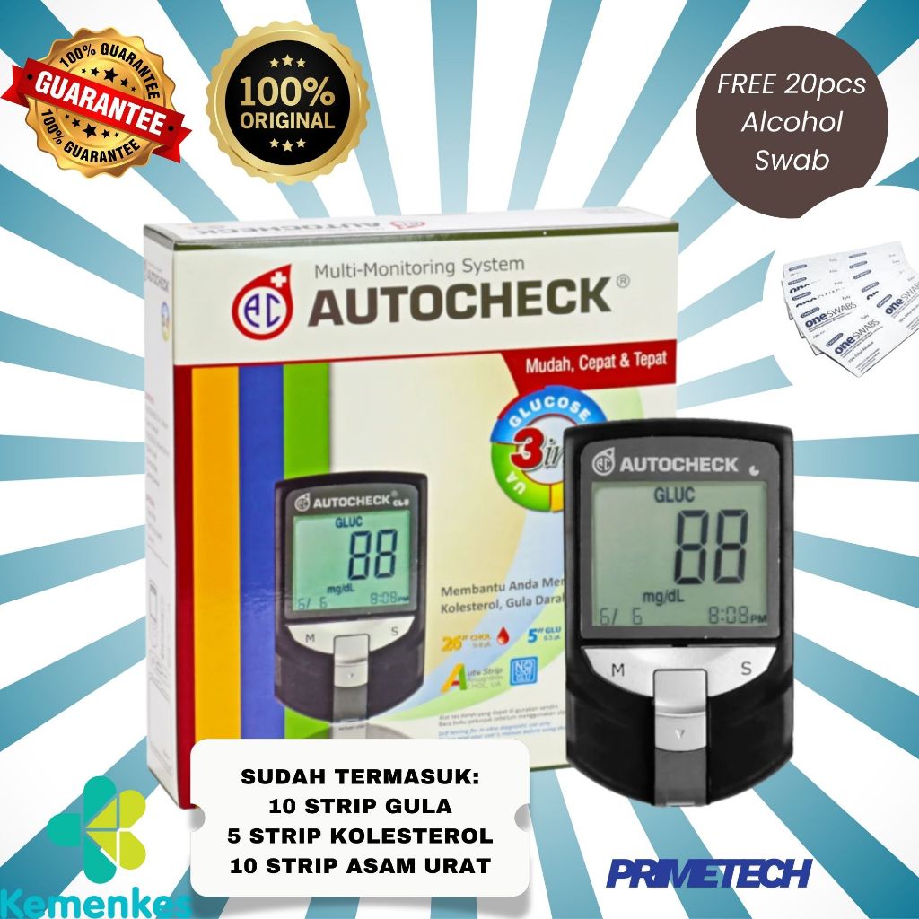 Jual Autocheck GCU 3in1 Alat Check Gula Darah Kolesterol Asam Urat Free ...