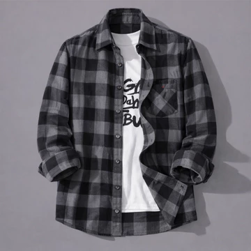 Kemeja Flanel Pria Wanita Tartan Kotak Oversized Kotak Abu