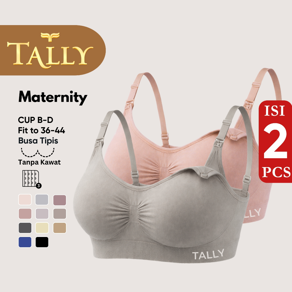 TALLY Paket 2 Pcs Bra Menyusui Tanpa Kawat Busa Tipis Bahan Rajut Kait 3 Nursing Bra Maternity BH W80
