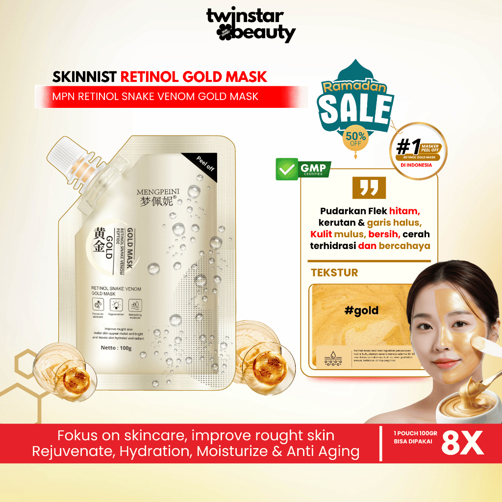 Jual BPOM MASKER GOLD Mengpeini Retinol Snake Venom Gold Mask 100gr ...