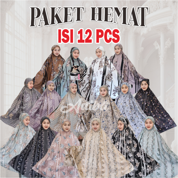 PAKET HEMAT 12 PCS | Mukena Travel Motif Mini Pouch 2in1 Resleting Katun Premium