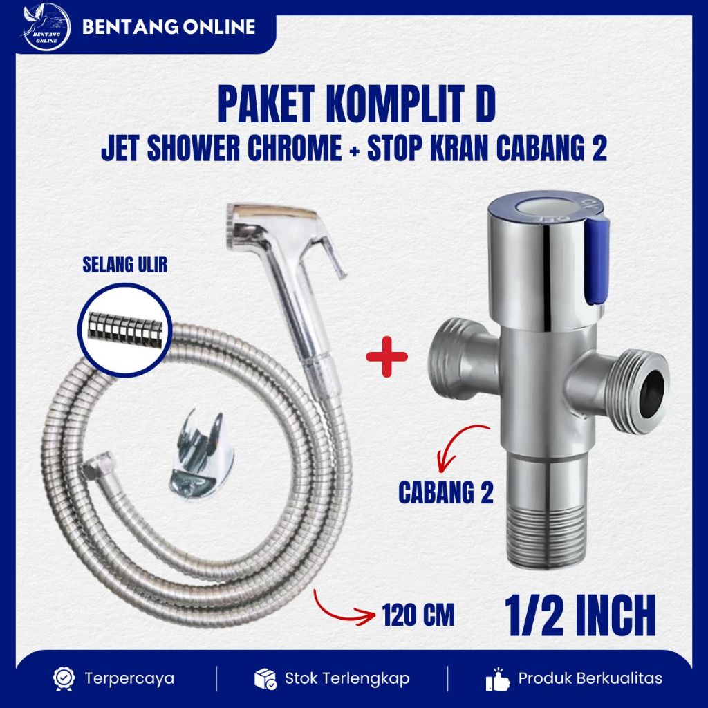 Jet Shower Closet Set Stop Kran Cabang 2 Paket Komplit D Toilet Duduk Bidet Chrome Cebok Stainless