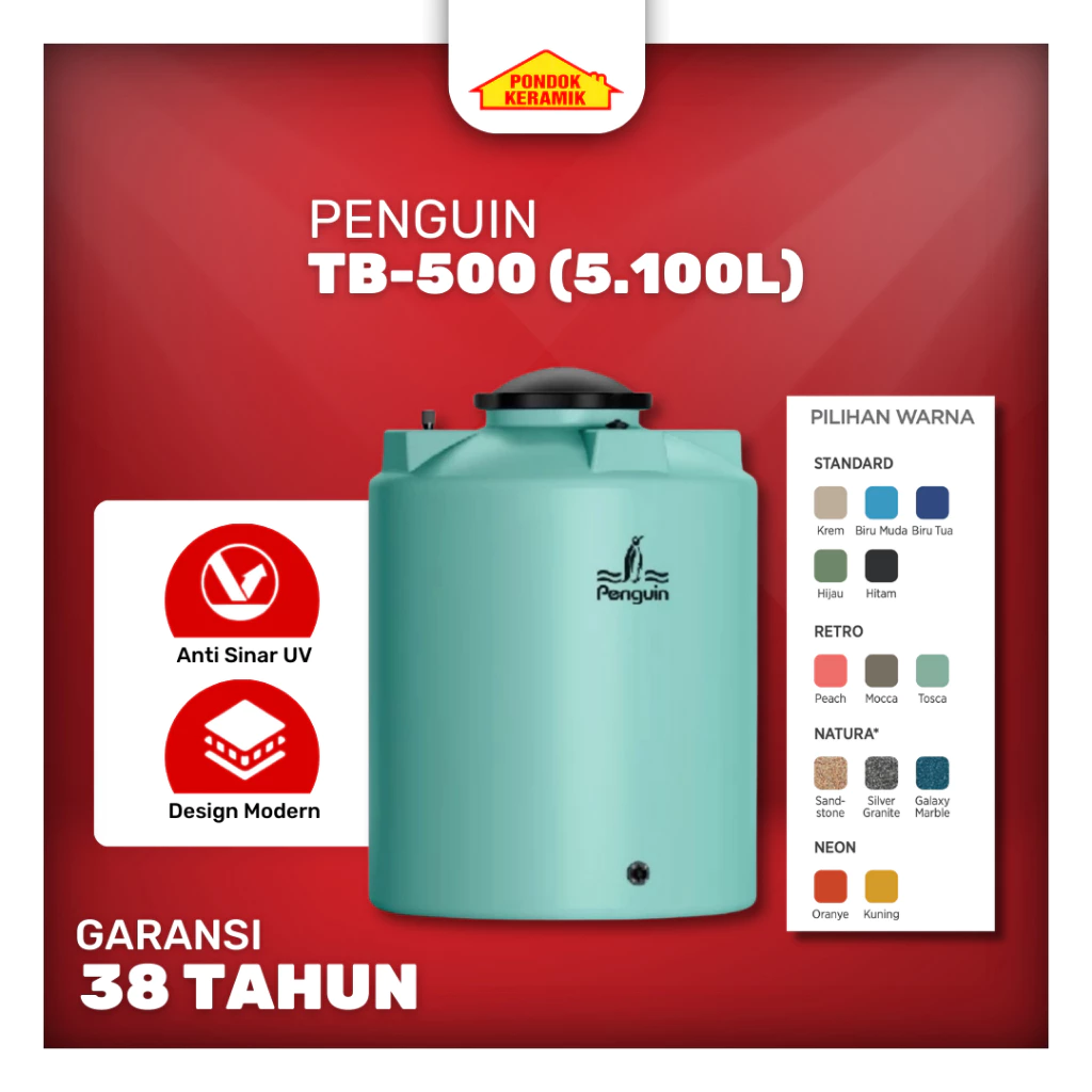 Penguin Tangki Air TB 500 Kapasitas 5100 Liter General Tank Berbagai Warna