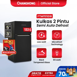 [BEST DEAL] Changhong  Kulkas 2 Pintu  (Refrigerator) Lemari Es  Kapasitas 122 Liter FTM155DB Black (Semi Auto Defrost) (Kulkas Minimalis Design Korean Look) (Kulkas Fleksibel) (Kombinasi Pendingian Dan Pembekuan) ( Kulkas Temperred Glass)