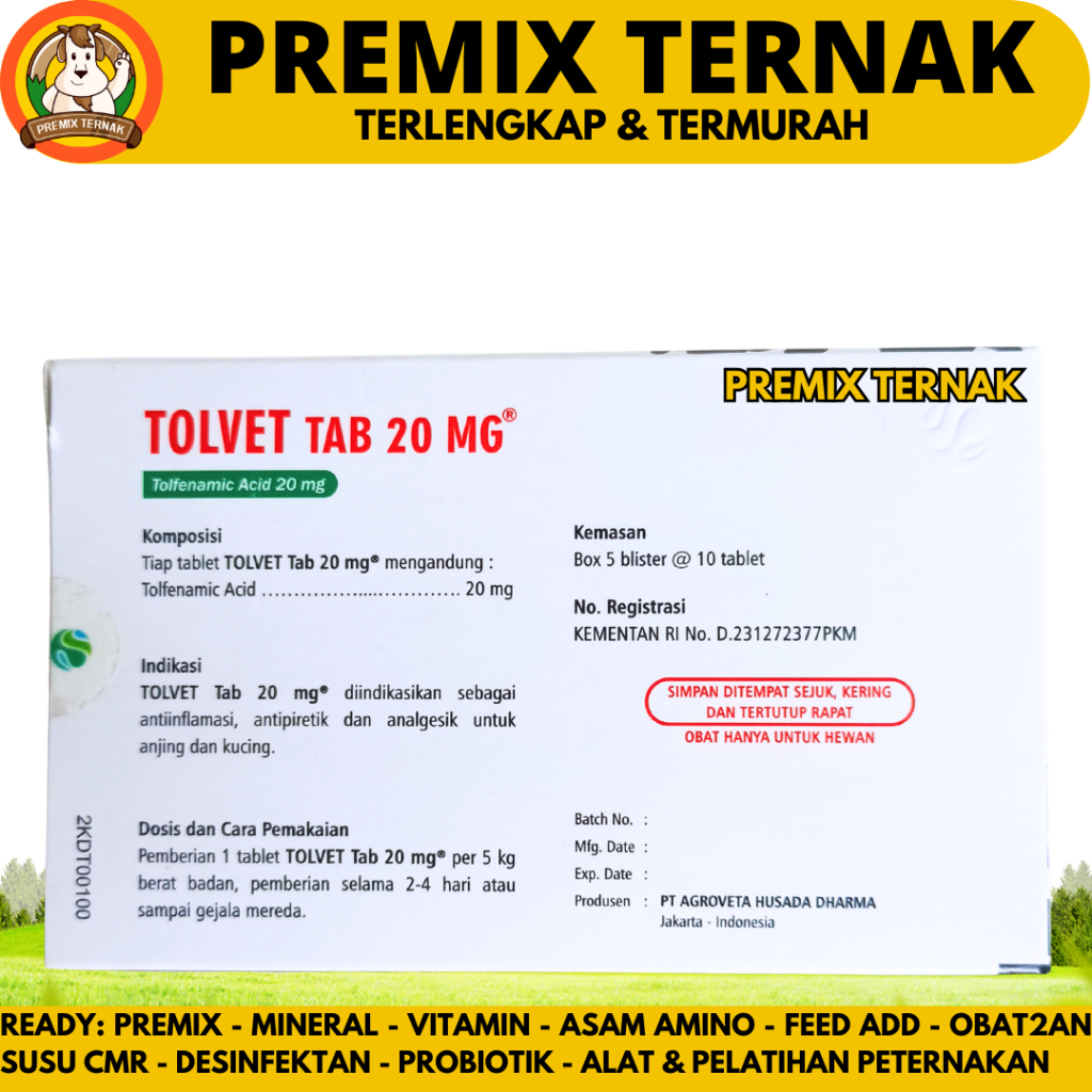 Jual TOLVET TAB 1 TABLET ECER - Obat Hewan Antiradang Antiinflamasi ...