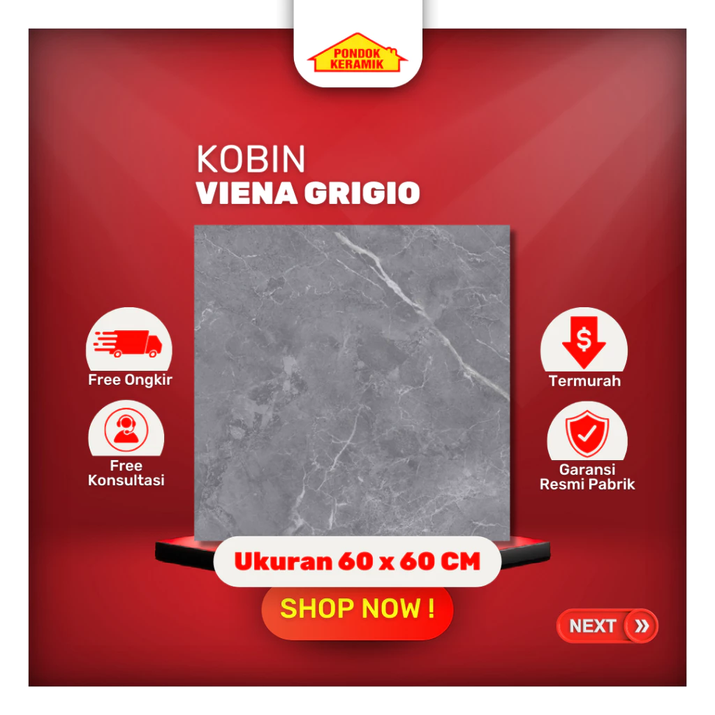 Granit Lantai Ukuran 60x60 Kobin Viena Grigio Tile Granit Motif Marble Glossy