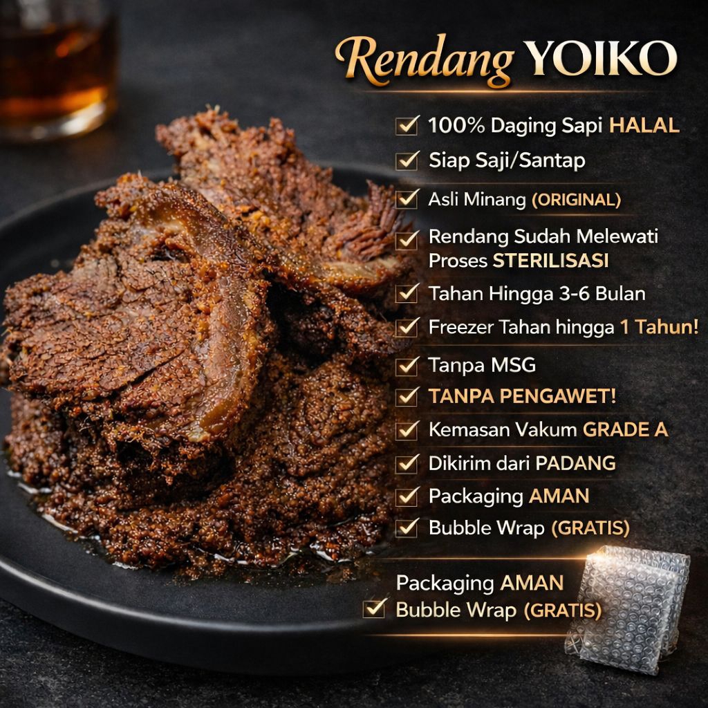 Jual Rendang Daging Sapi Asli Padang 1KG – Rendang YOIKO - Porsi Besar ...