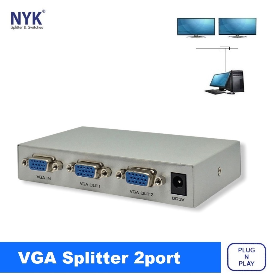 Jual NYK VGA Splitter 2 port / VGA Spliter 1 x 2 | Shopee Indonesia