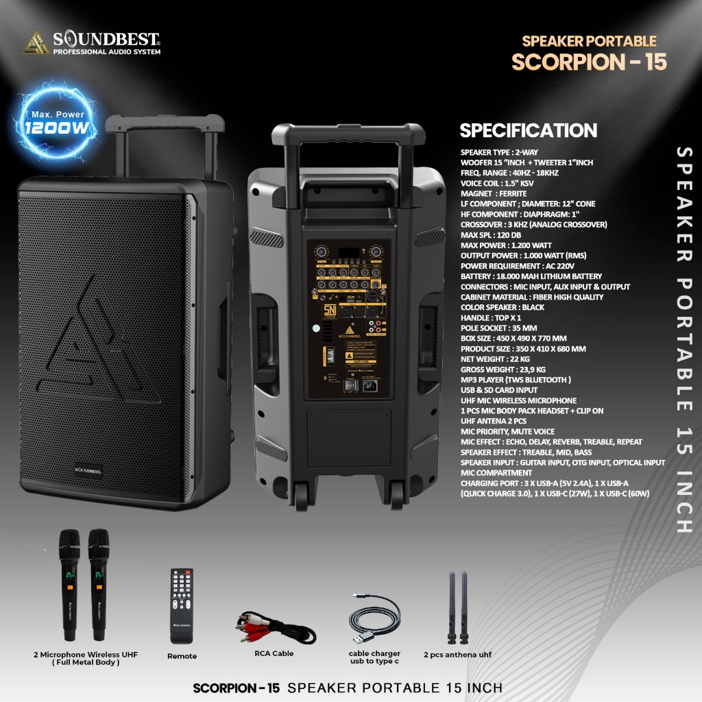 Jual SOUNDBEST SPEAKER PORTABLE SCORPION 15 - GARANSI RESMI SOUNDBEST ...