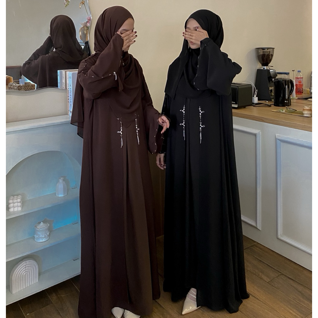 GHISNAHIJAB - Lunara Abaya 2in1 inner dan outer payet, dress syar’i