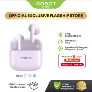 ROBOT T70NC TWS Airbuds Wireless Earbuds ANC ENC Bluetooth 5.4 Super Bass Garansi 12bulan
