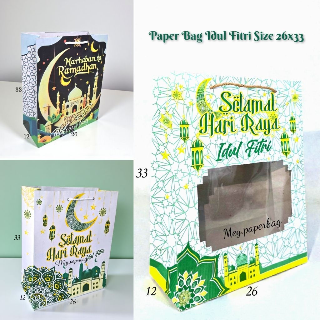 ISI 12 (1 Lusin) Paper Bag Idul Fitri Uk 26x33 Motif Masjid