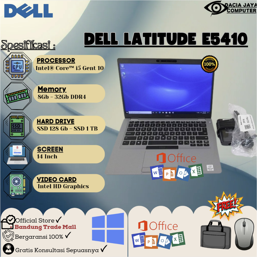 Laptop DELL Latitude Core i7 i5 RAM 16GB SSD 512GB Murah Bergaransi Mulus