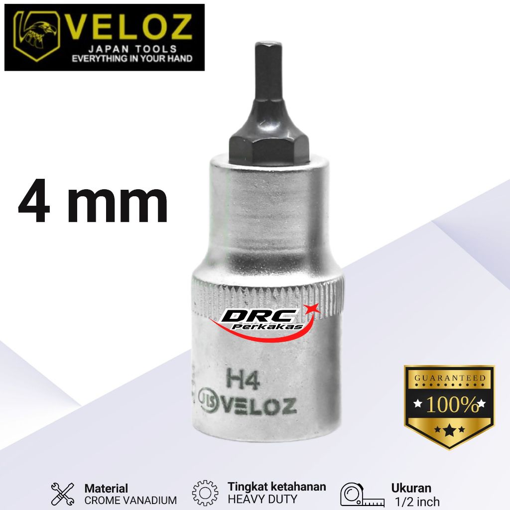 Jual Mata Kunci L Pendek 1/2 Inch x H4 Veloz Japan | Hex Bit Socket L 4 ...
