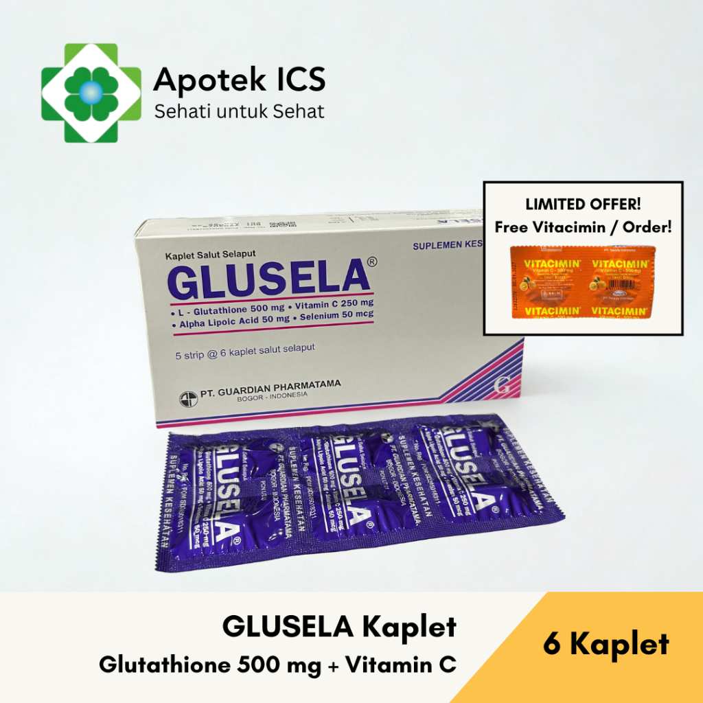 jual vitamin glutathione GLUSELA Kaplet 500mg + C | Pencerah Kulit & Antioksidan | 1 Box / 6 Kaplet Jual SWISSE ASTAXANTHIN GLUTATHIONE PLUS