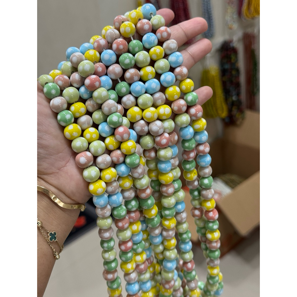 Jual Manik bulat polkadot mix color/ indonesian glass beads / manik ...