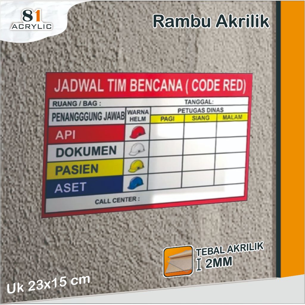 Jual AKRILIK SIGN BOARD JADWAL TIM BENCANA // ACRYLIC CODE RED // RAMBU ...