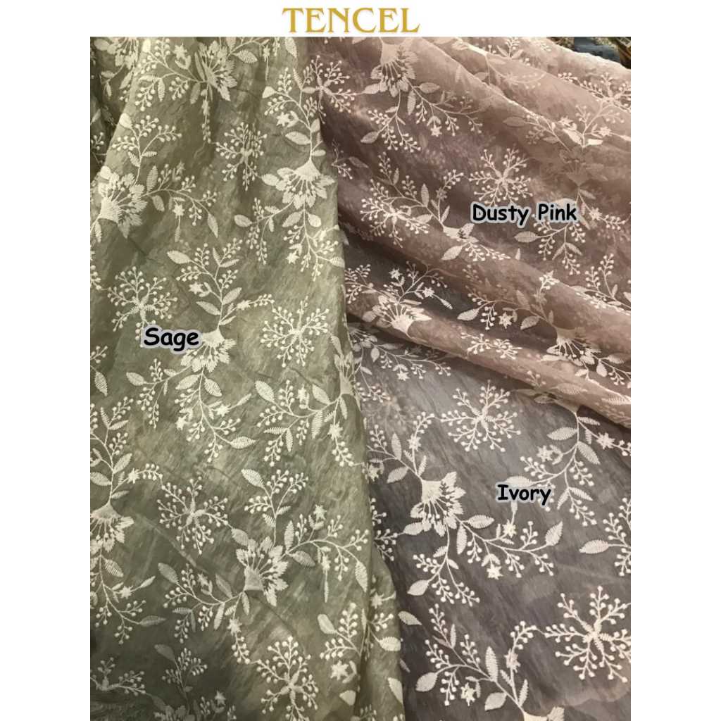 Jual Kain Organza Bordir Motif Bunga Emboss Bahan Paper Silk Tencel ...