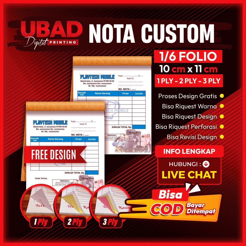 Jual Nota Costum Konter Hp 1/6 Gratis Desain Dan Logo Bebas Nama ...