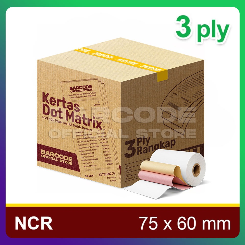 Jual Kertas Struk Kasir NCR Rangkap 3 Ukuran 75 x 60 mm 3 Ply 1 DUS 100 ...