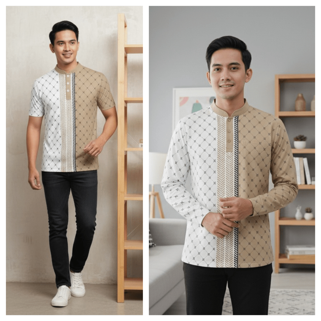 Kemko Jersey Print Koko Jersey Full Print Fashion Pria Muslim Terbaru Kerah Shanghai New Model Trendy dan Nyaman Full Print Desain