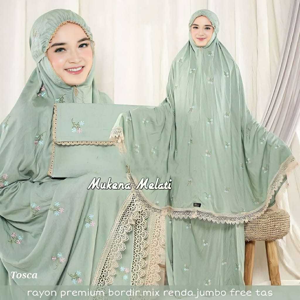 Mukena vinca rayon premium full bordir bunga melati renda jumbo