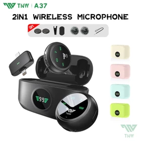 TNW A37 Wireless Microphone 2 In 1 Clip On Mic Magnetic Mikrofon HP Plug Play Dual Lavalier
