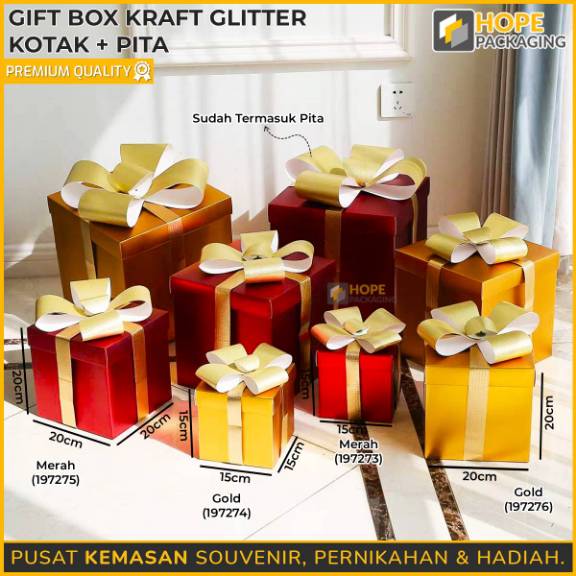 Jual Kotak Kado Glitter + Pita Elegan / Gift Kotak Kado Elegan Warna ...