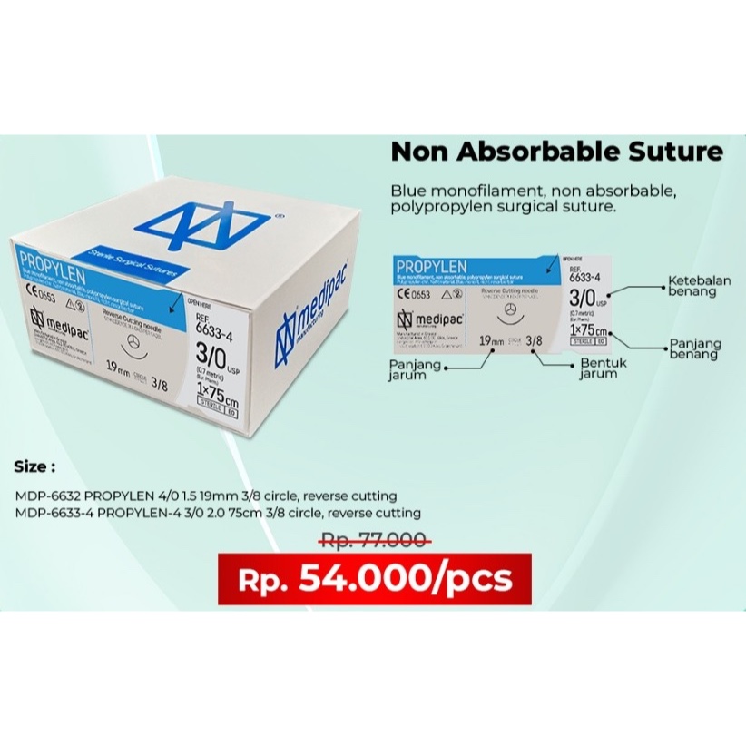 Jual Medipac Surgical Suture - Propylen / Propilena, Blue Monofilament ...
