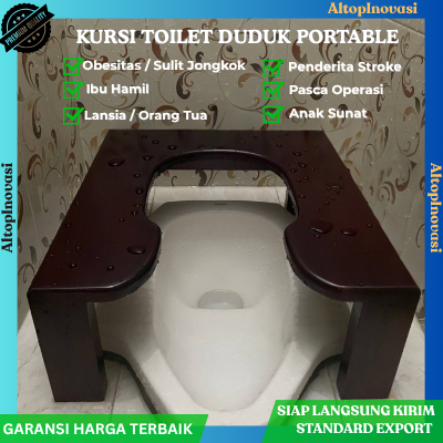 Kursi WC Duduk Portable Kayu Solid KUAT 150KG+ | Kursi WC Duduk Lansia Ibu Hamil Pengidap Stroke Toilet Training Balita Anti Geser & Anti Lapuk | Produk Lokal Bergaransi AltopInovasi