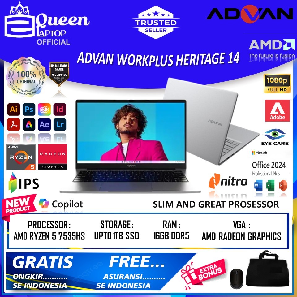 Jual Laptop Advan Workplus Heritage 14 AMD RYZEN 5 7535HS 32GB DDR5 1TB ...