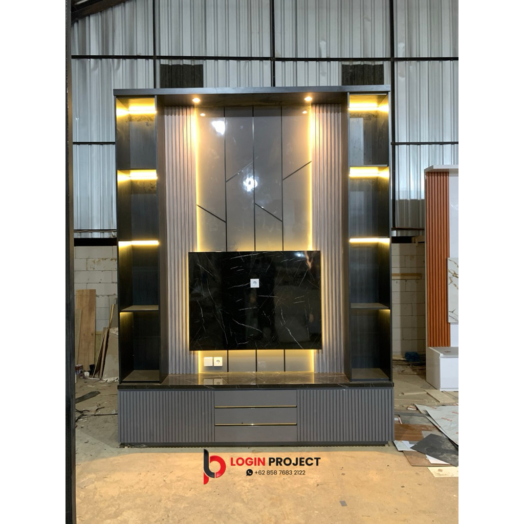 Jual Backdrop TV Mewah Elegan - Laminasi HPL Motif Marmer - Kabinet TV ...