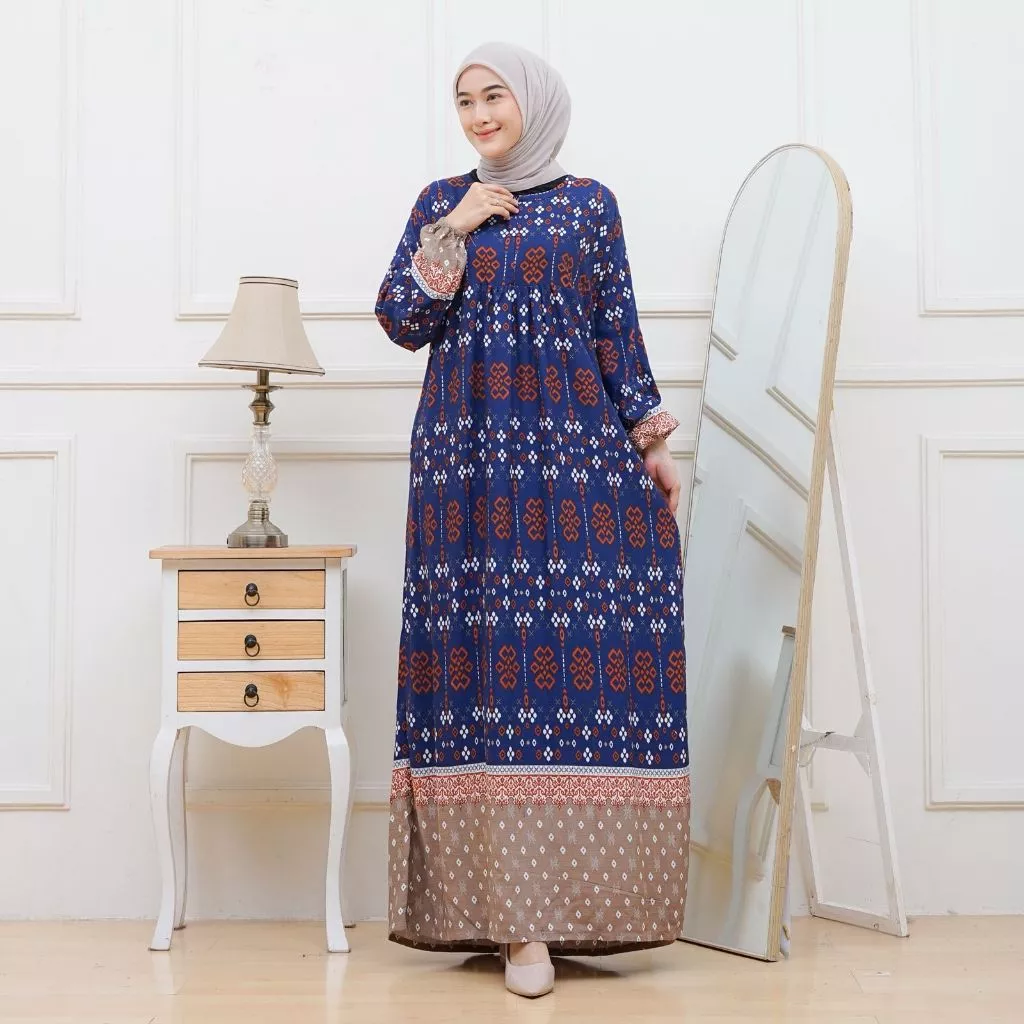 Gamis Rayon Premium Motif Etnik Tampilan Keseluruhan