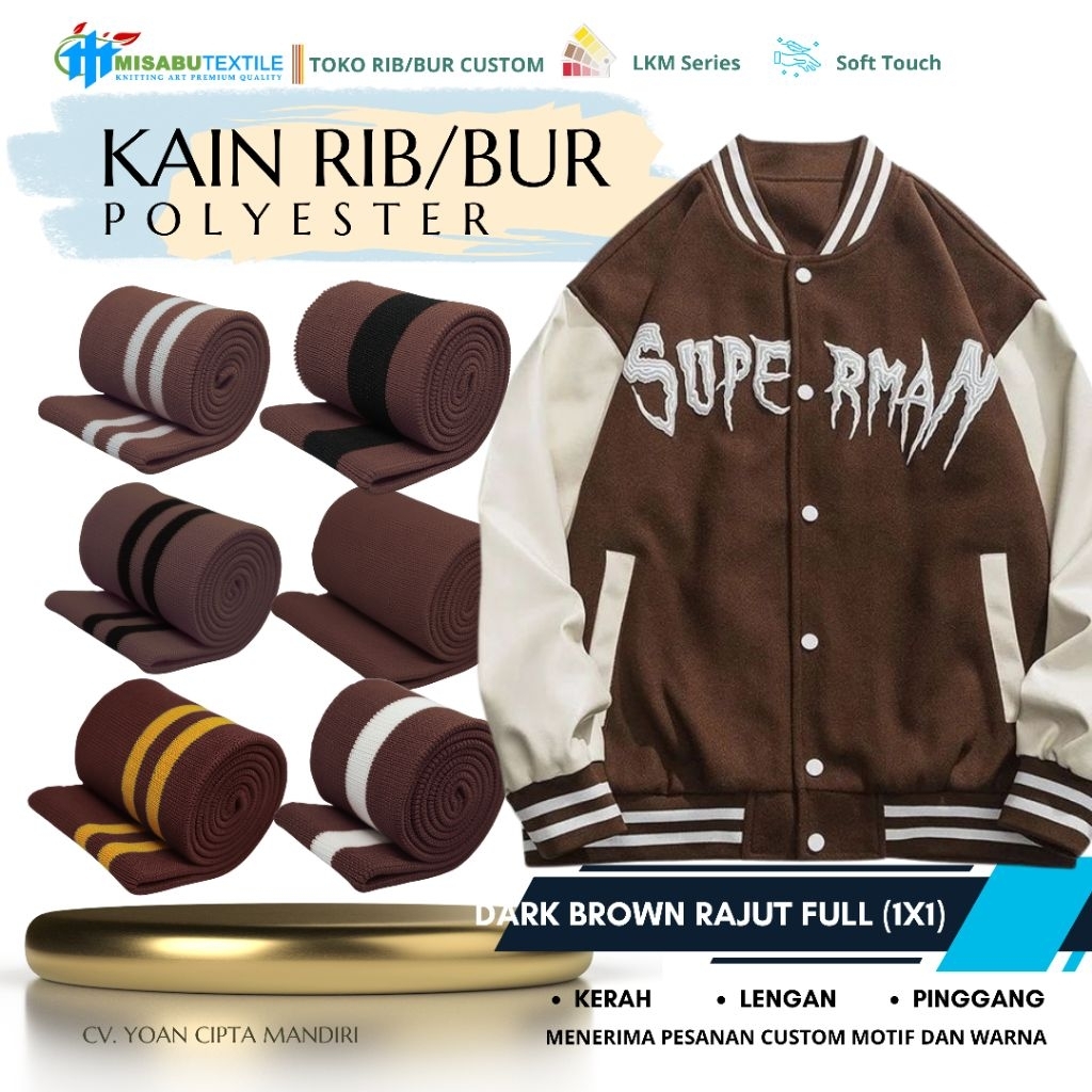 Jual Kain rib bur jaket coklat polyester rajut premium lebar 90cm ...
