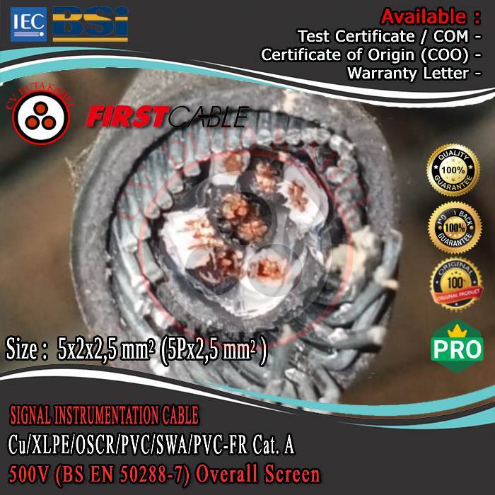 Jual Kabel CU/XLPE/OSCR/PVC/SWA/PVC-FR 5x2x2,5 mm2 (5Px2,5 mm2) MERK ...