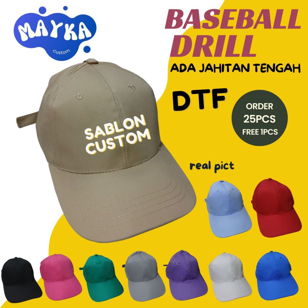 Jual Topi Baseball Bahan Drill Custom Sablon Bisa Satuan DTF Print ...