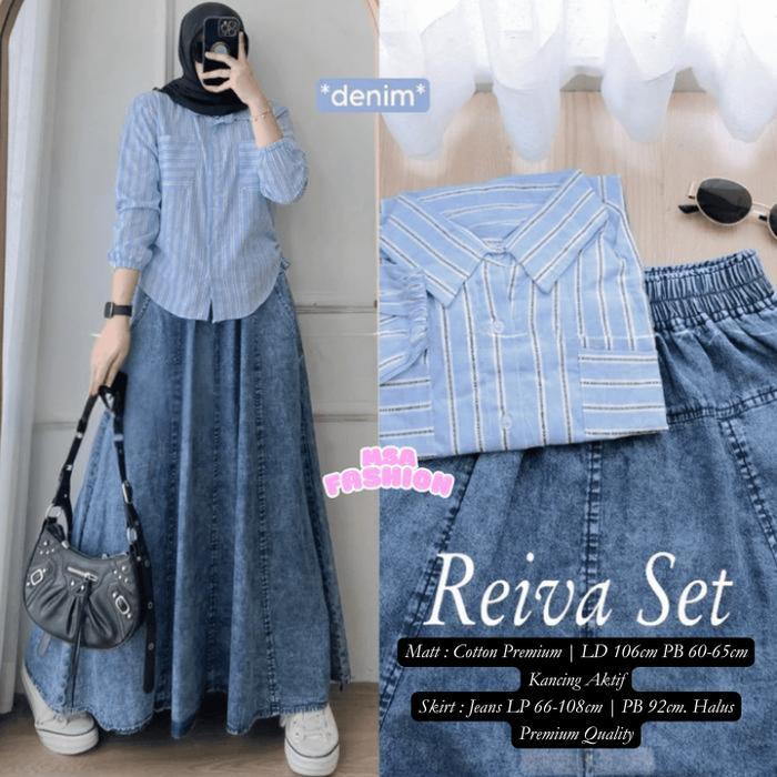 Setelan Rok Jeans Plus Kemeja Viral Set Rok Kekini