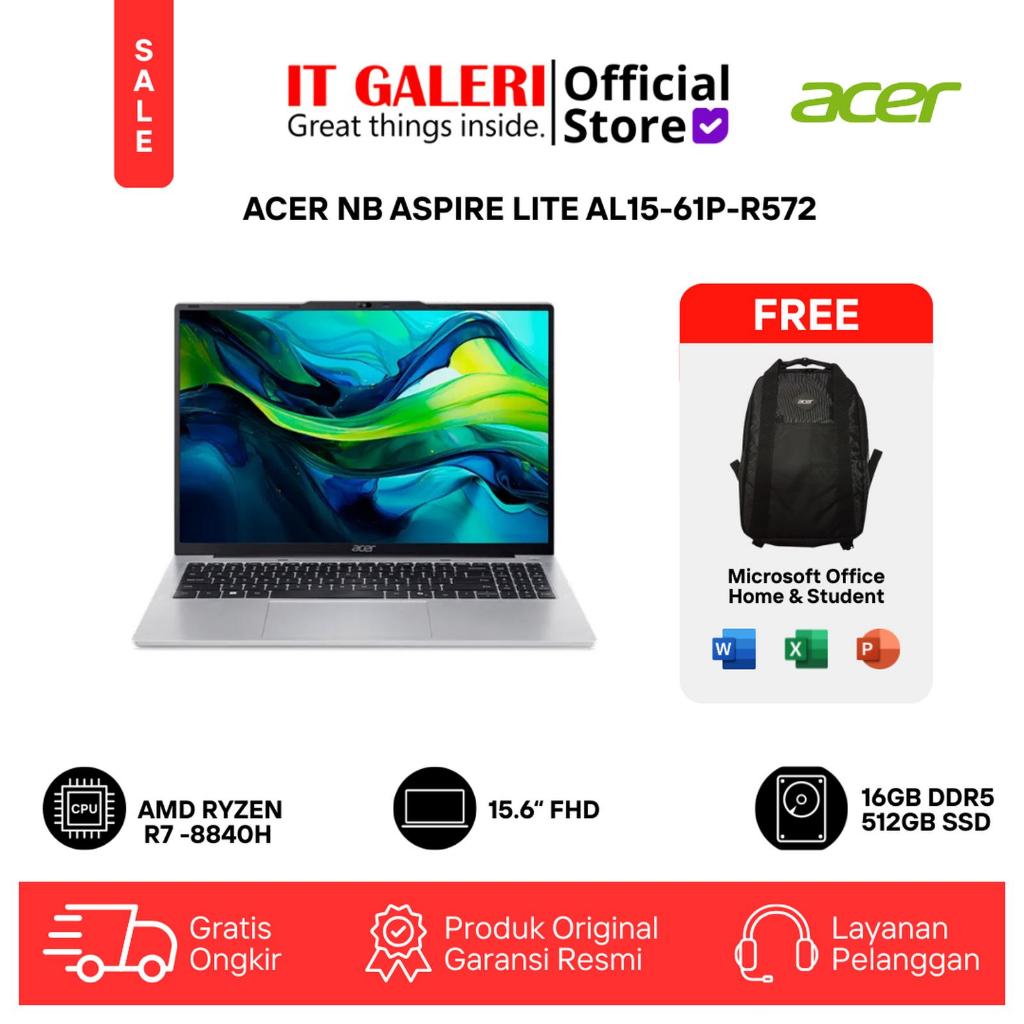 Jual Laptop ACER Aspire Lite 15 | AL15-61P-R572 | AMD Ryzen 7 - 8840H ...