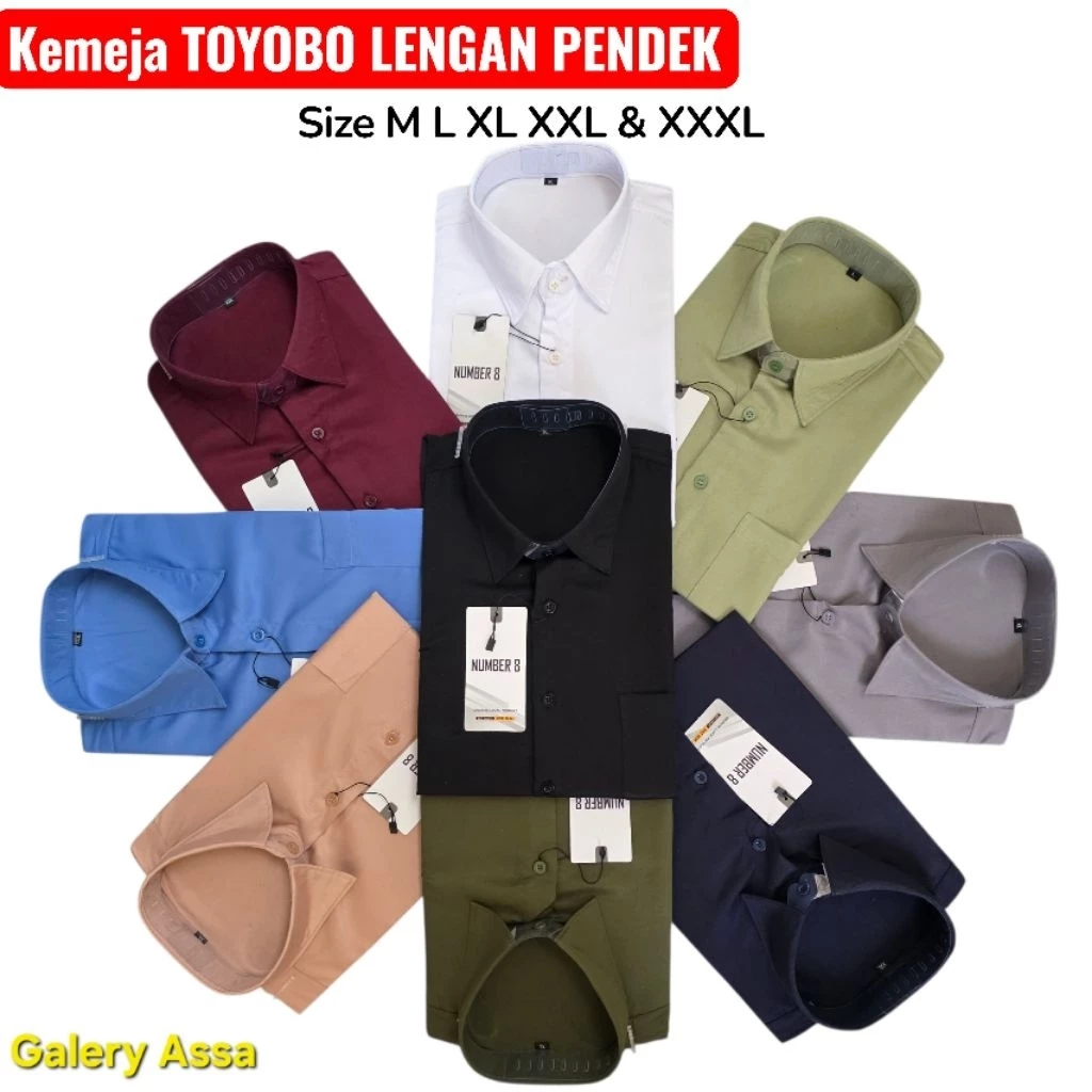 Kemeja pria lengan pendek Toyobo warna polos bahan cotton Fodu dengan model dewasa
