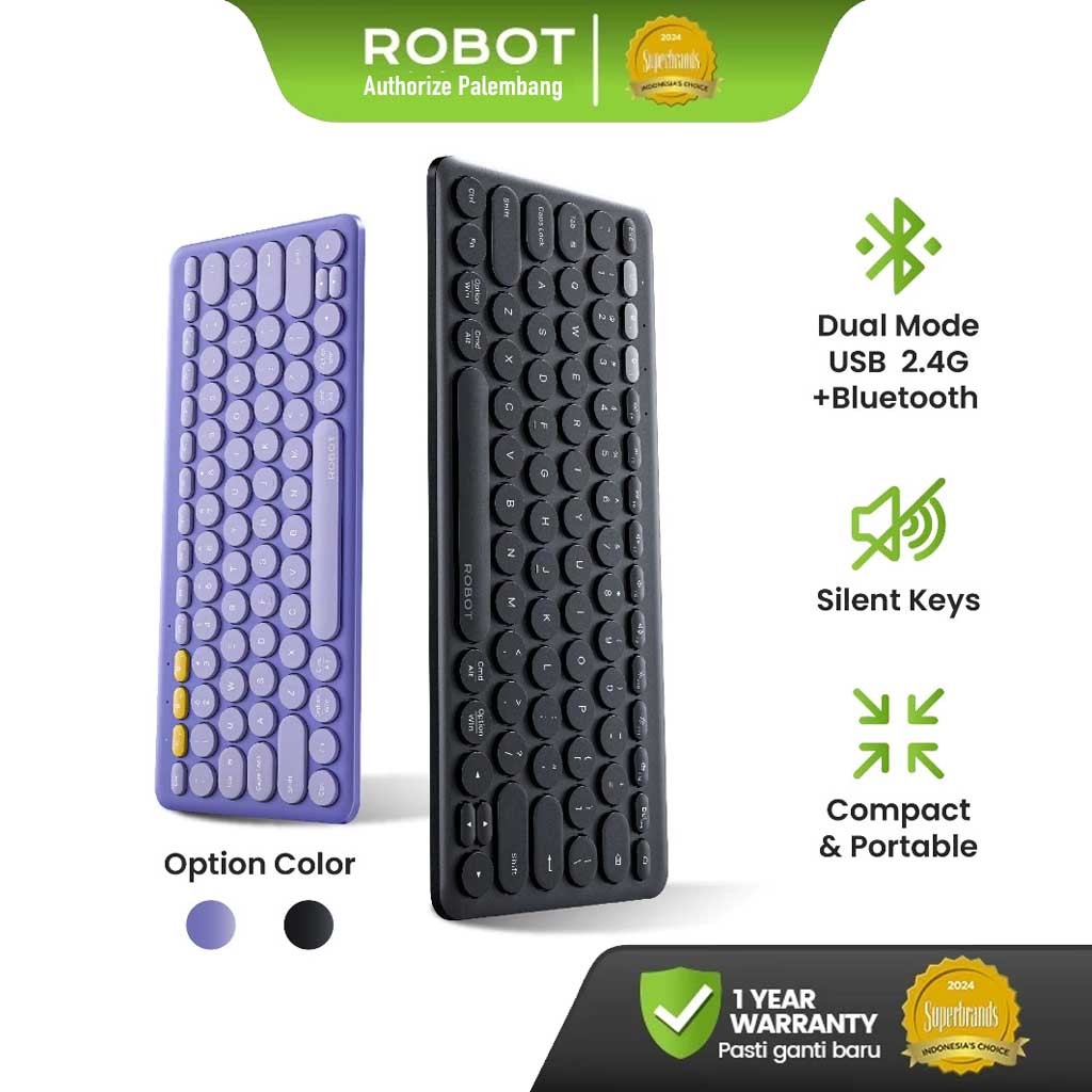 Jual ROBOT Keyboard Wireless 3 Koneksi Bluetooth USB Silent Keys Multi ...