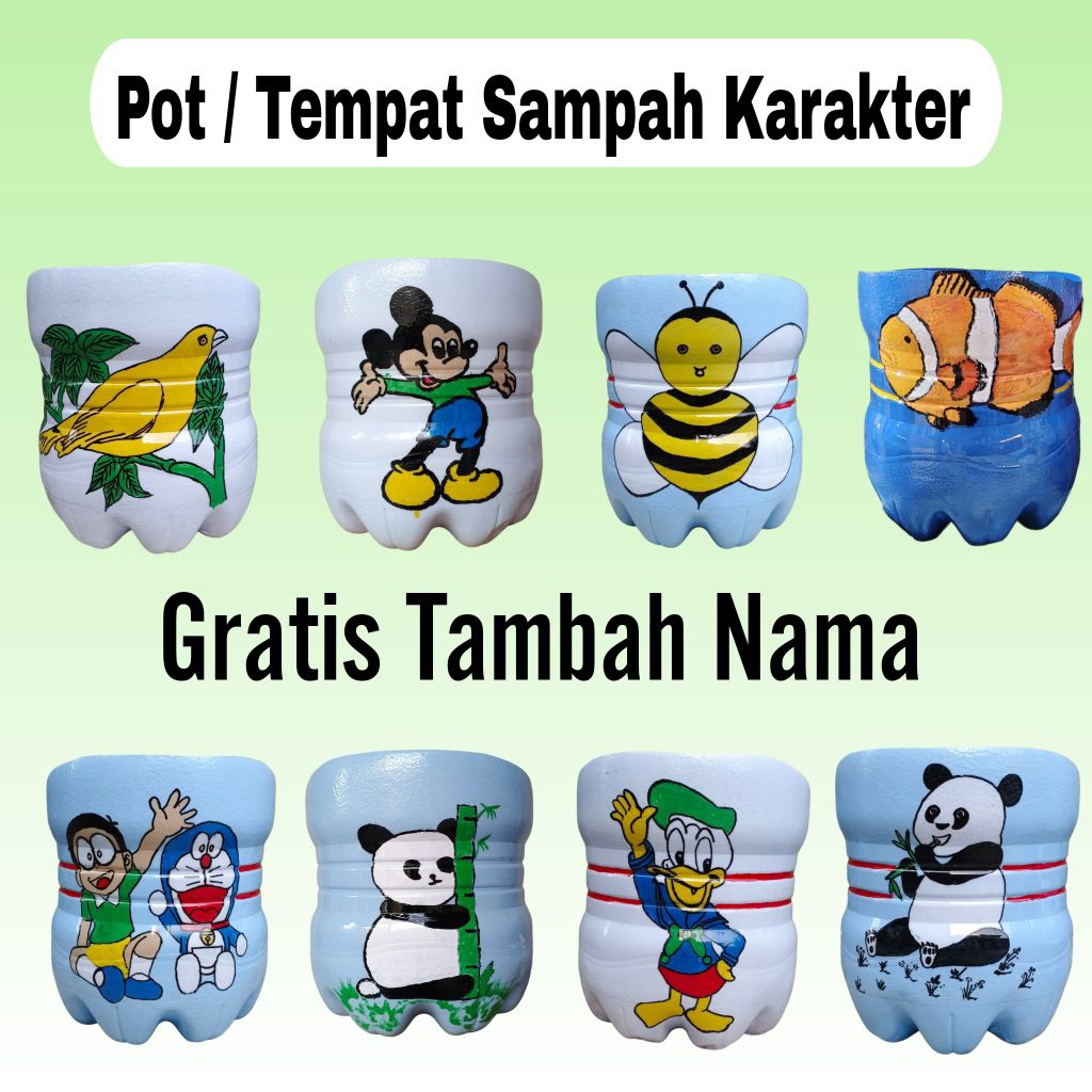 ( READY STOK ) Prakarya  Kerajinan Daur Ulang Pot/Tempat sampah karakter galon lemineral bekas ( Model - 1 )