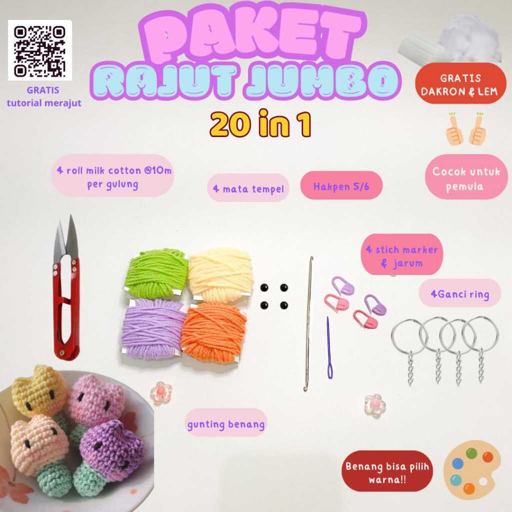 Jual PAKET ALAT RAJUT JUMBO 20 IN1/STATER KIT RAJUT/PEMULA FRIENDLY ...