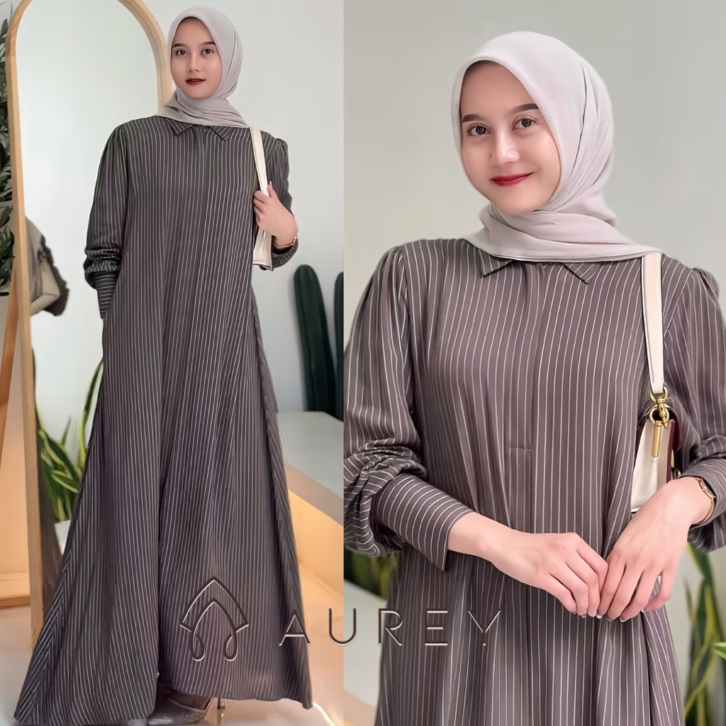 AUREY Gamis Dress Aleva Gamis Muslim Bahan Rayon Nyaman Bumil & Busui Friendly Gamis Rayon Semi Jumbo
