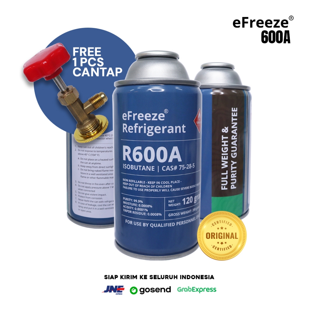 Jual Freon EFREEZE REFRIGERANT R600a KALENG (BONUS CANTAP 1PCS) - R600a ...