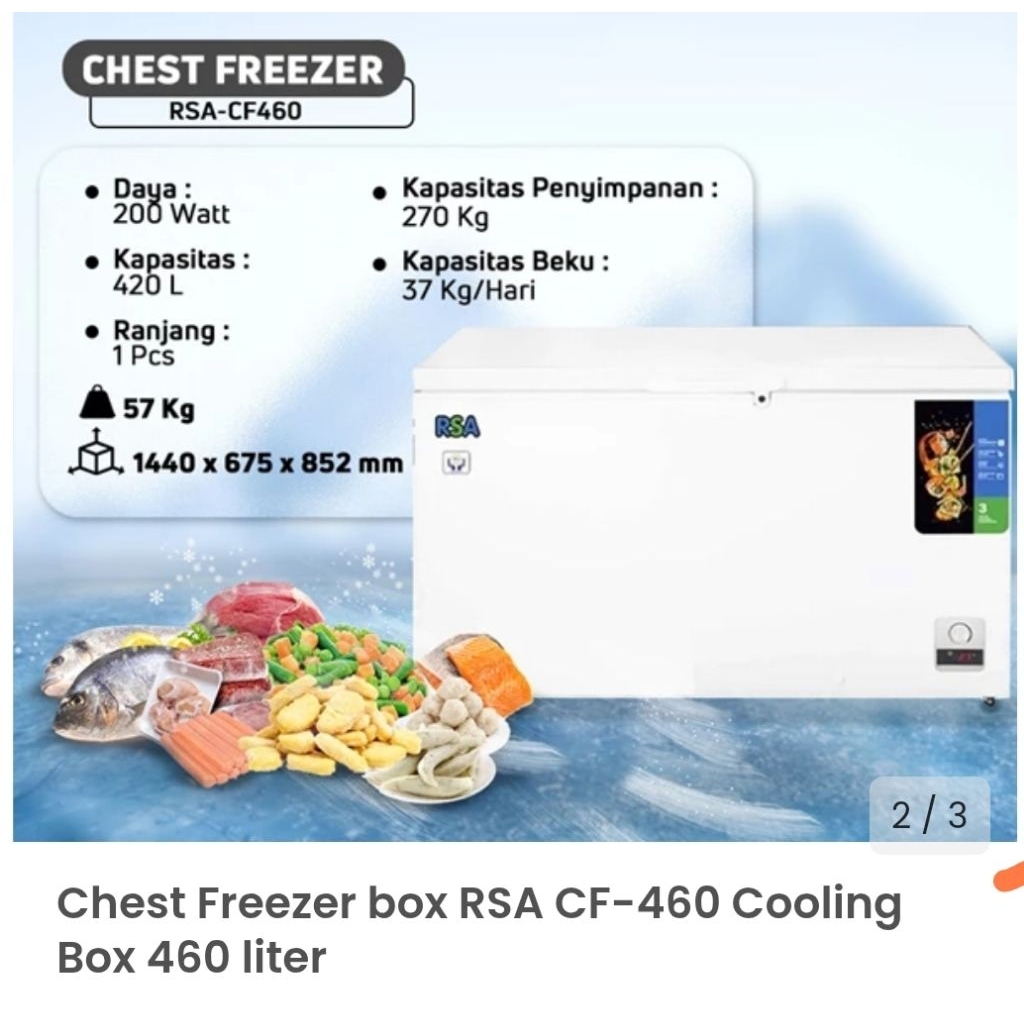 Jual CHEST FREEZER RSA 460L LITER/BOX FREEZER RSA CF460 460 LITER NEW ...