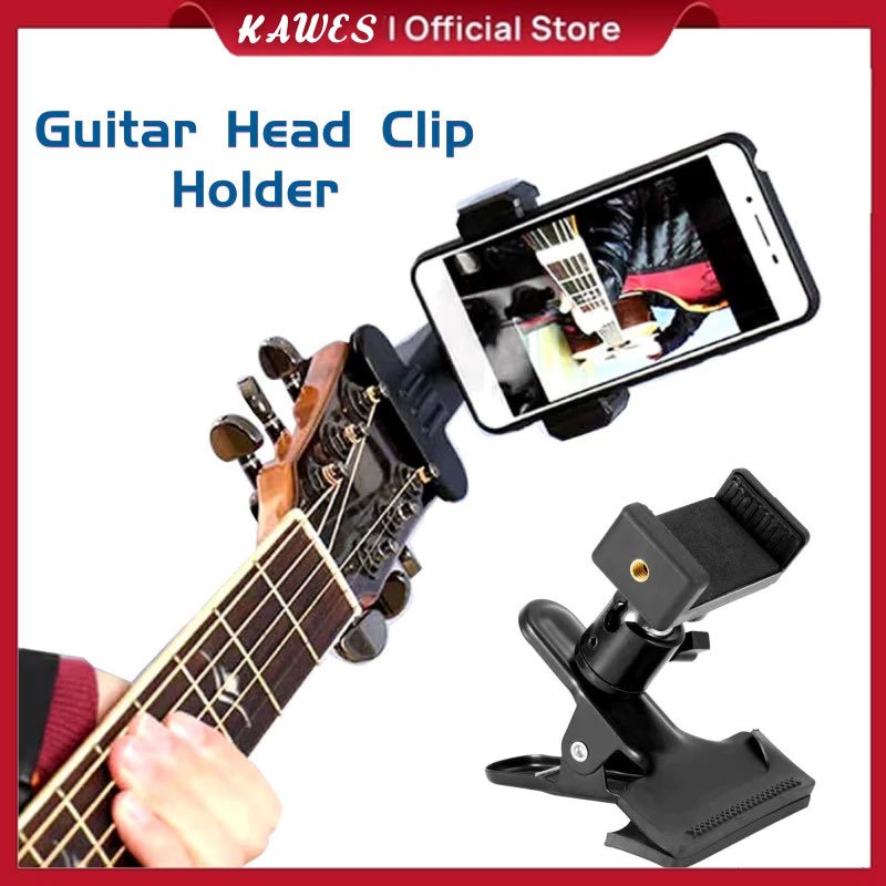 KAWES Klip Dudukan Ponsel Kepala Gitar Klip Dudukan Braket Siaran Langsung Dudukan Tripod Klip Kepala Dudukan Desktop Universal / Holder HP Gitar