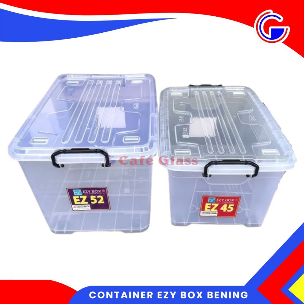 Kontainer Ezy Box Bening Plastik - Container Clear I Tempat Penyimpanan Baju, Mainan Kotak 52 Liter