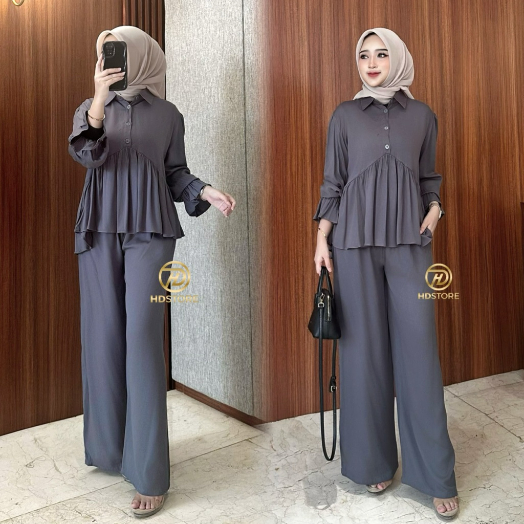 Jual Oneset Rayon Twill - Jennie Set Celana Rayon Twill Polos Oneset ...
